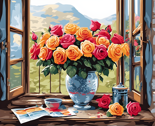 Safrano Roses at the Window (1) - Van-Go Paint-By-Number Kit
