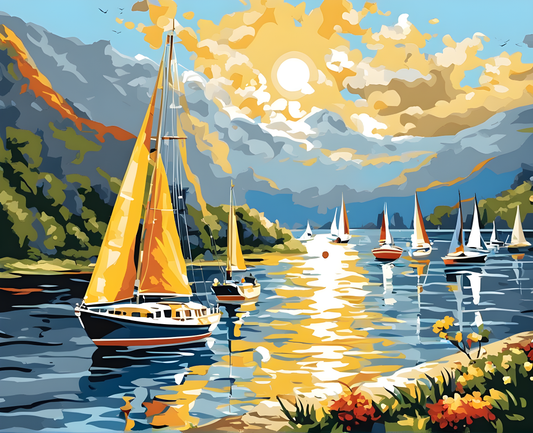Sailboats on a sunny day (2) - Van-Go Paint-By-Number Kit