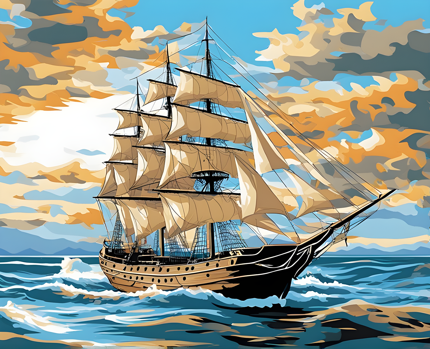 Sailing Ship on a Calm Sea - Van-Go Paint-By-Number Kit