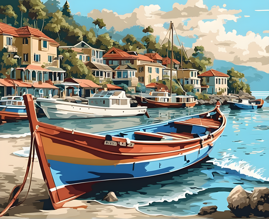 Sea Boat Parking on Island Beach - Van-Go Paint-By-Number Kit