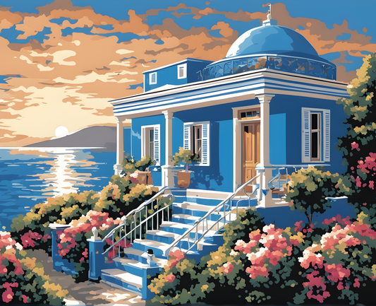 Seaside Greek Island House - Van-Go Paint-By-Number Kit