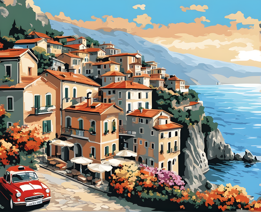 Seaside Town Landscape, Italy - Van-Go Paint-By-Number Kit