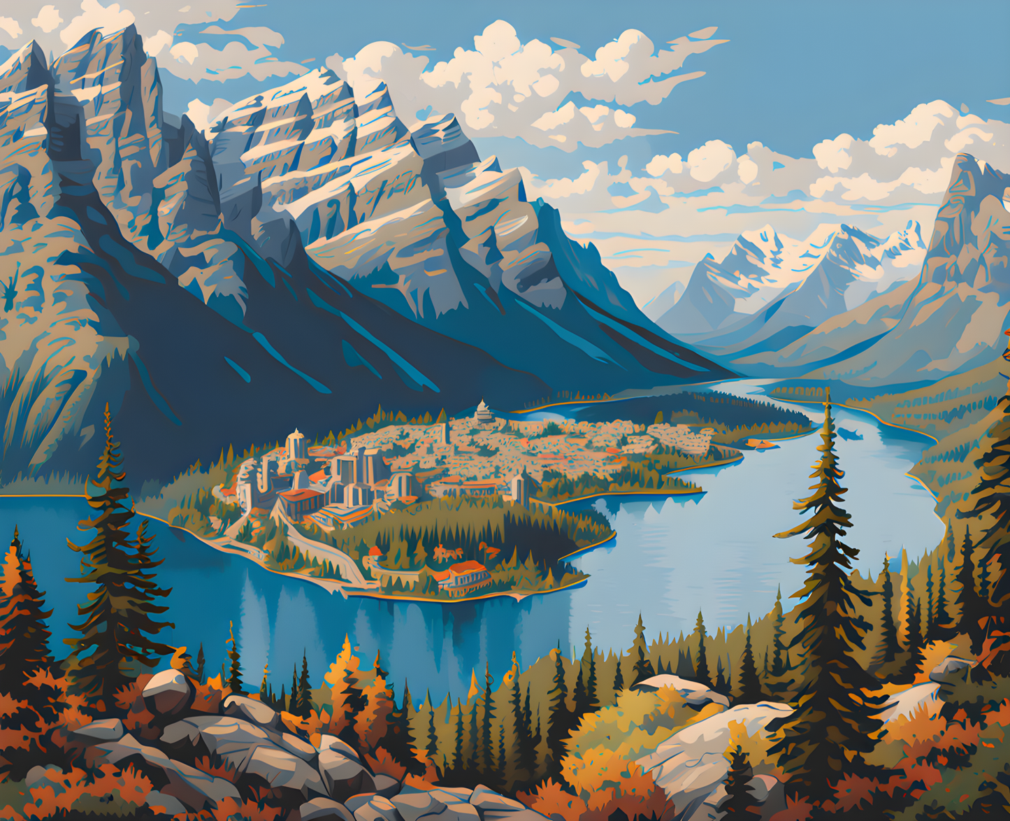 Canada Great Places (39) - Mountain Panorama, Banff Gondola Viewpoint - Van-Go Paint-By-Number Kit