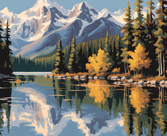 Canada Great Places (76) - Mountain Serenity, Maligne Lake - Van-Go Paint-By-Number Kit