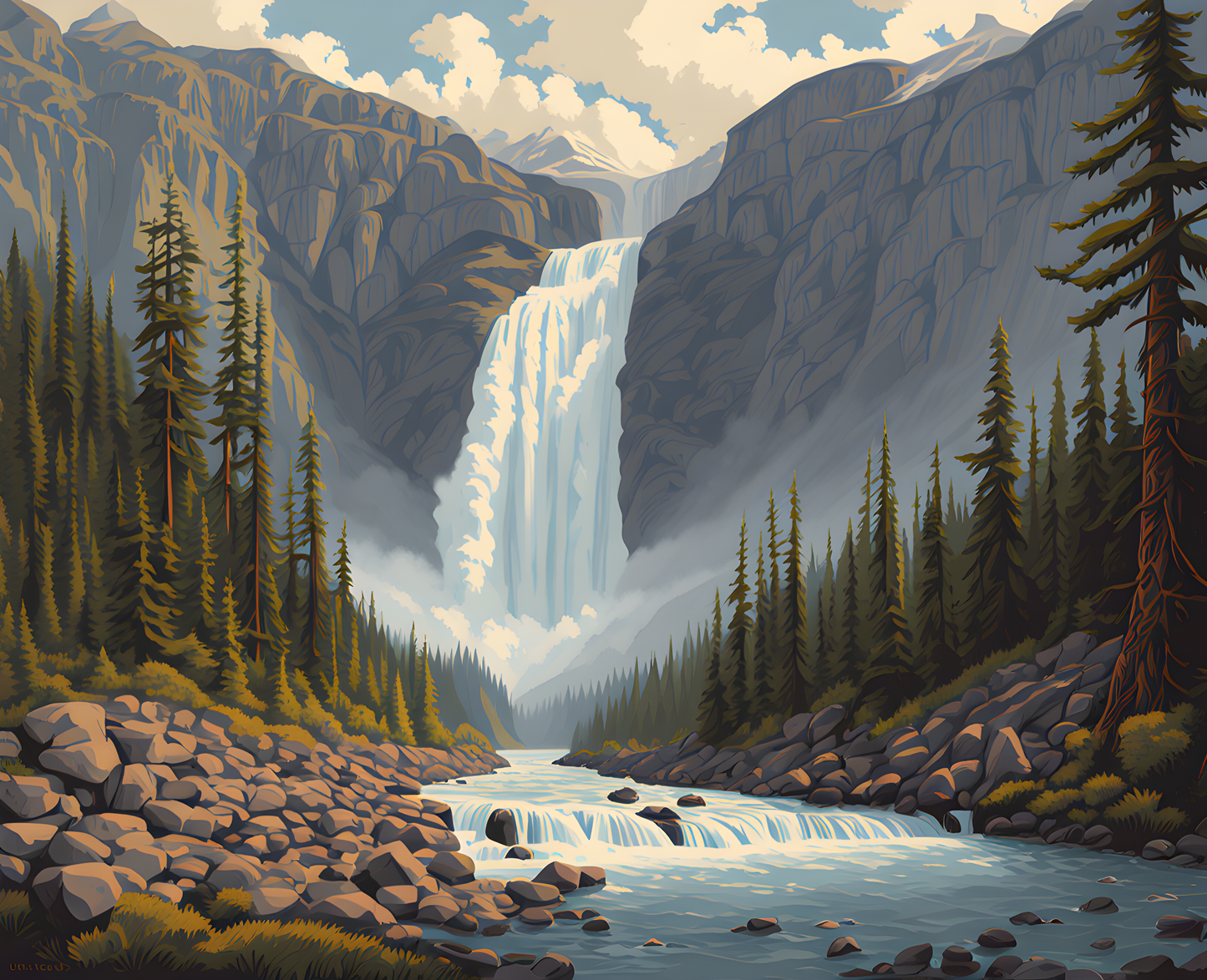 Canada Great Places (1) - Cascade of Dreams, Yoho Takakkaw Falls - Van-Go Paint-By-Number Kit