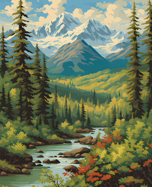 USA Great Places (128) - Alaskan Wilderness, Denali National Park, Alaska - Van-Go Paint-By-Number Kit