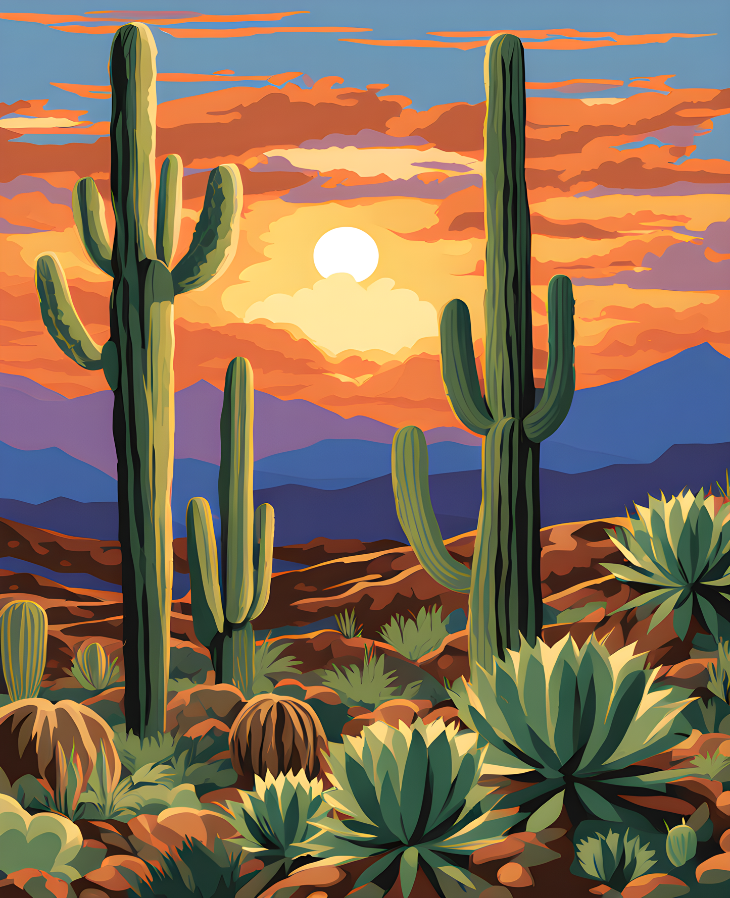 USA Great Places (130) - Cactus Sunset, Saguaro National Park, Arizona - Van-Go Paint-By-Number Kit