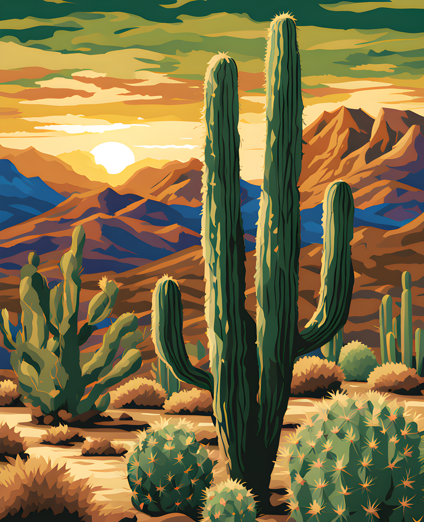 USA Great Places (129) - Cactus Sunset, Saguaro National Park, Arizona - Van-Go Paint-By-Number Kit