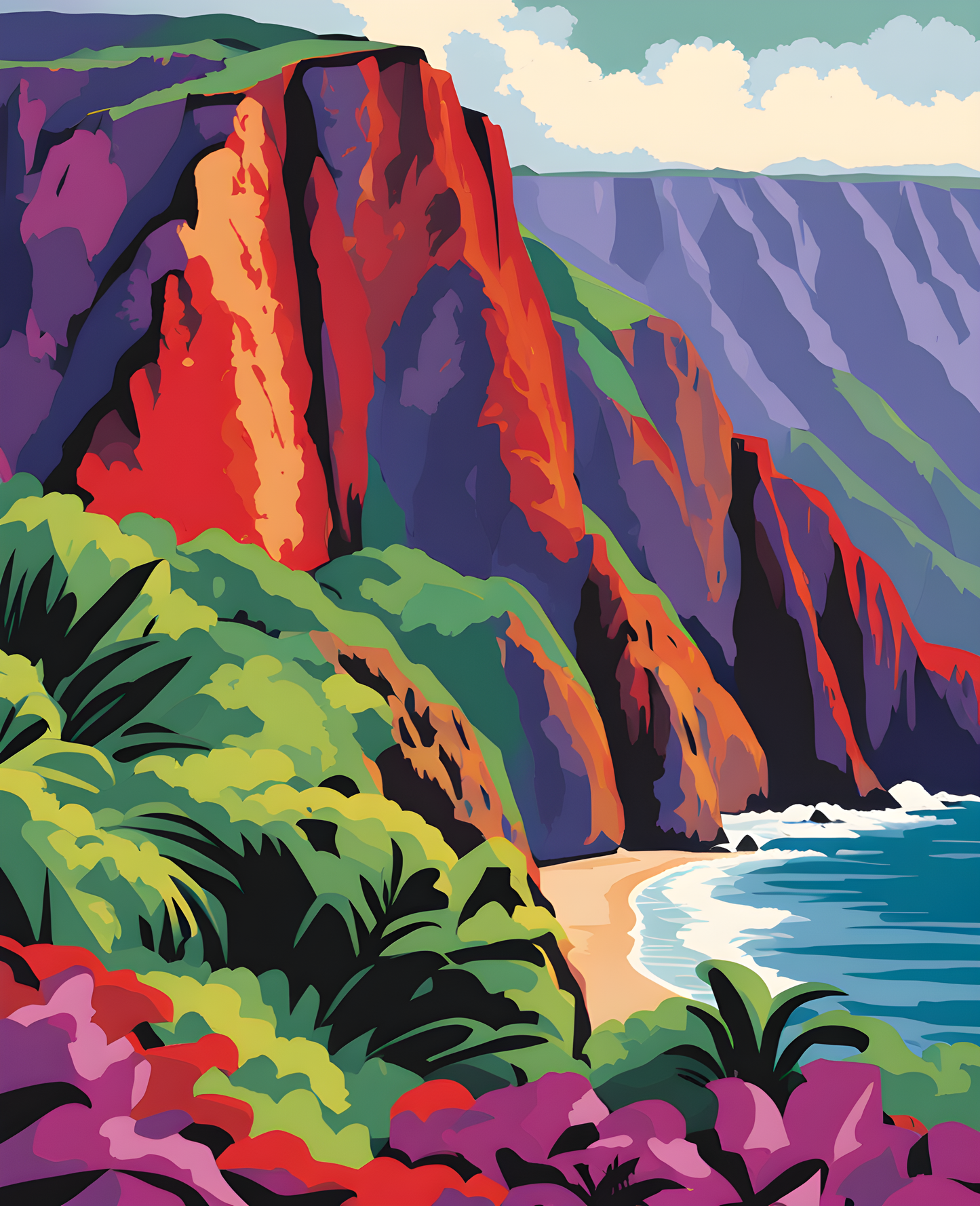 USA Great Places (176) - Kauai Cliffs, Na Pali Coast, Hawaii - Van-Go Paint-By-Number Kit