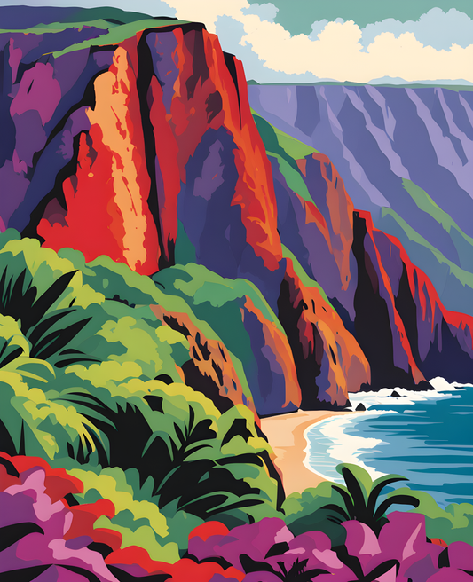 USA Great Places (176) - Kauai Cliffs, Na Pali Coast, Hawaii - Van-Go Paint-By-Number Kit