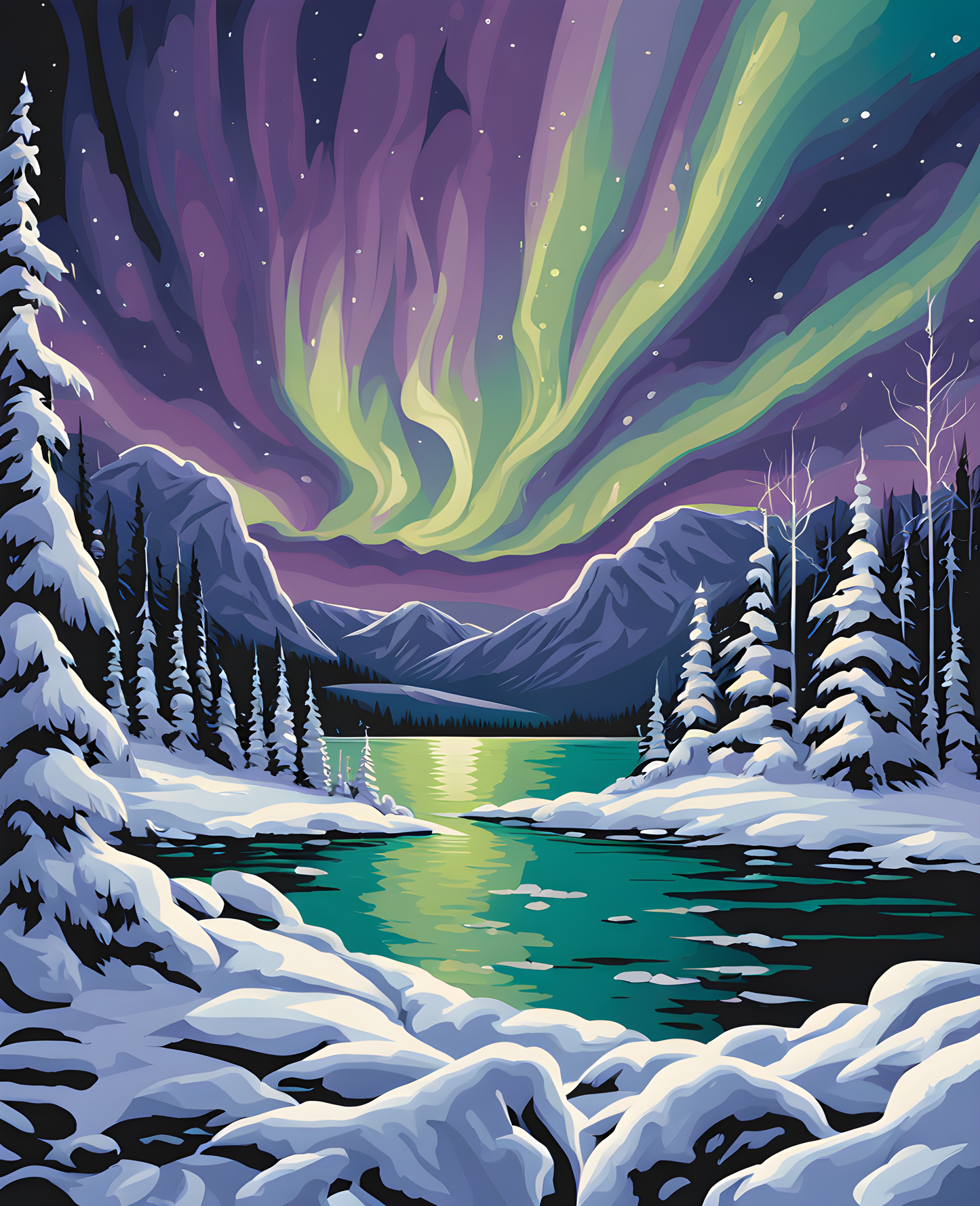 Canada Great Places (101) - Northern Lights Wonder, Yellowknife, Northwest Territories - Van-Go Paint-By-Number Kit