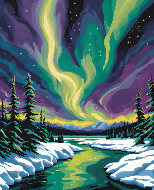 Canada Great Places (100) - Northern Lights Wonder, Yellowknife, Northwest Territories - Van-Go Paint-By-Number Kit