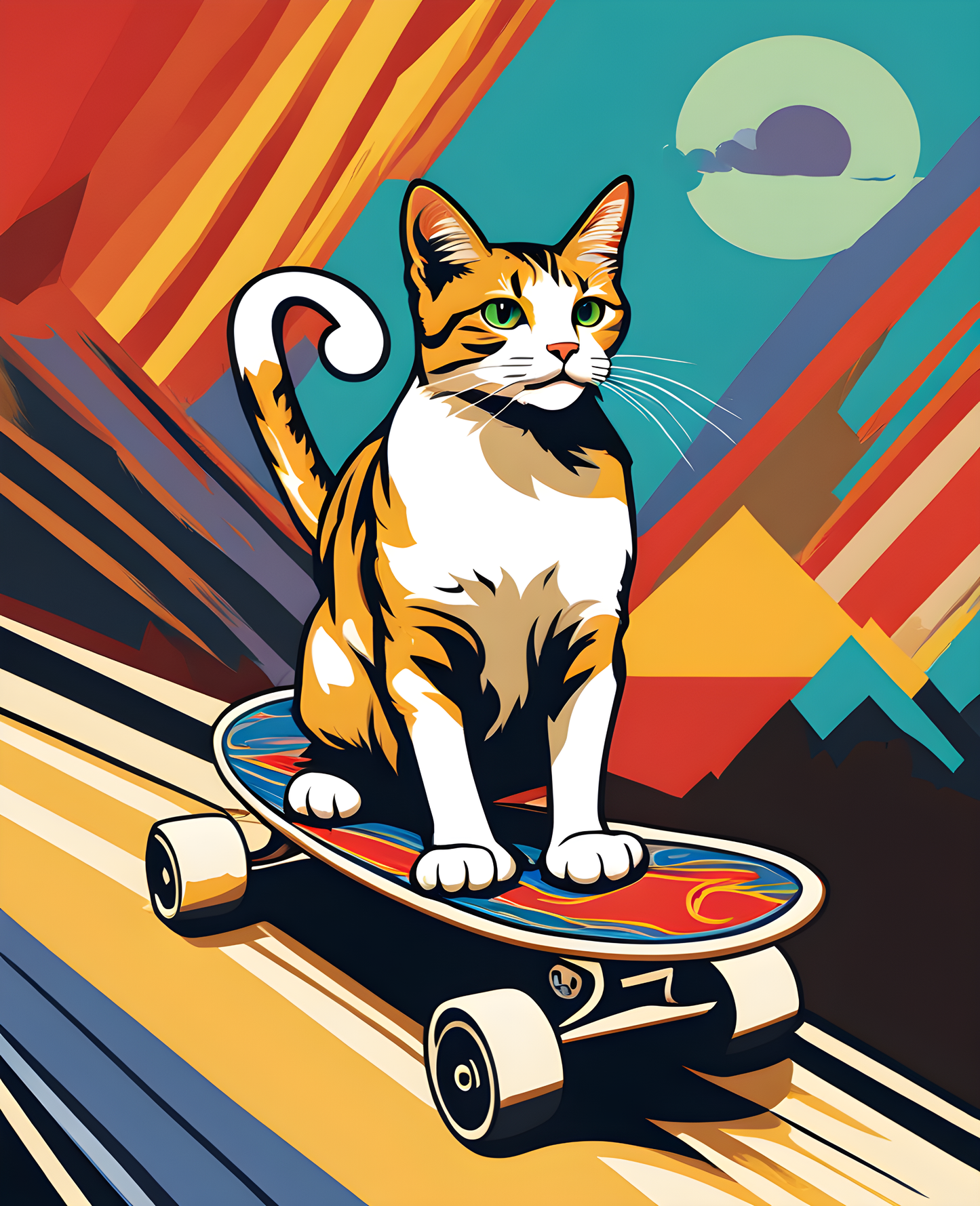 A Cat on a Skateboard (3) - Van-Go Paint-By-Number Kit