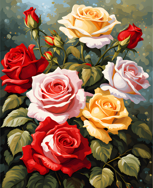 A Bouquet of bright Red and Yellow Roses (2) - Van-Go Paint-By-Number Kit