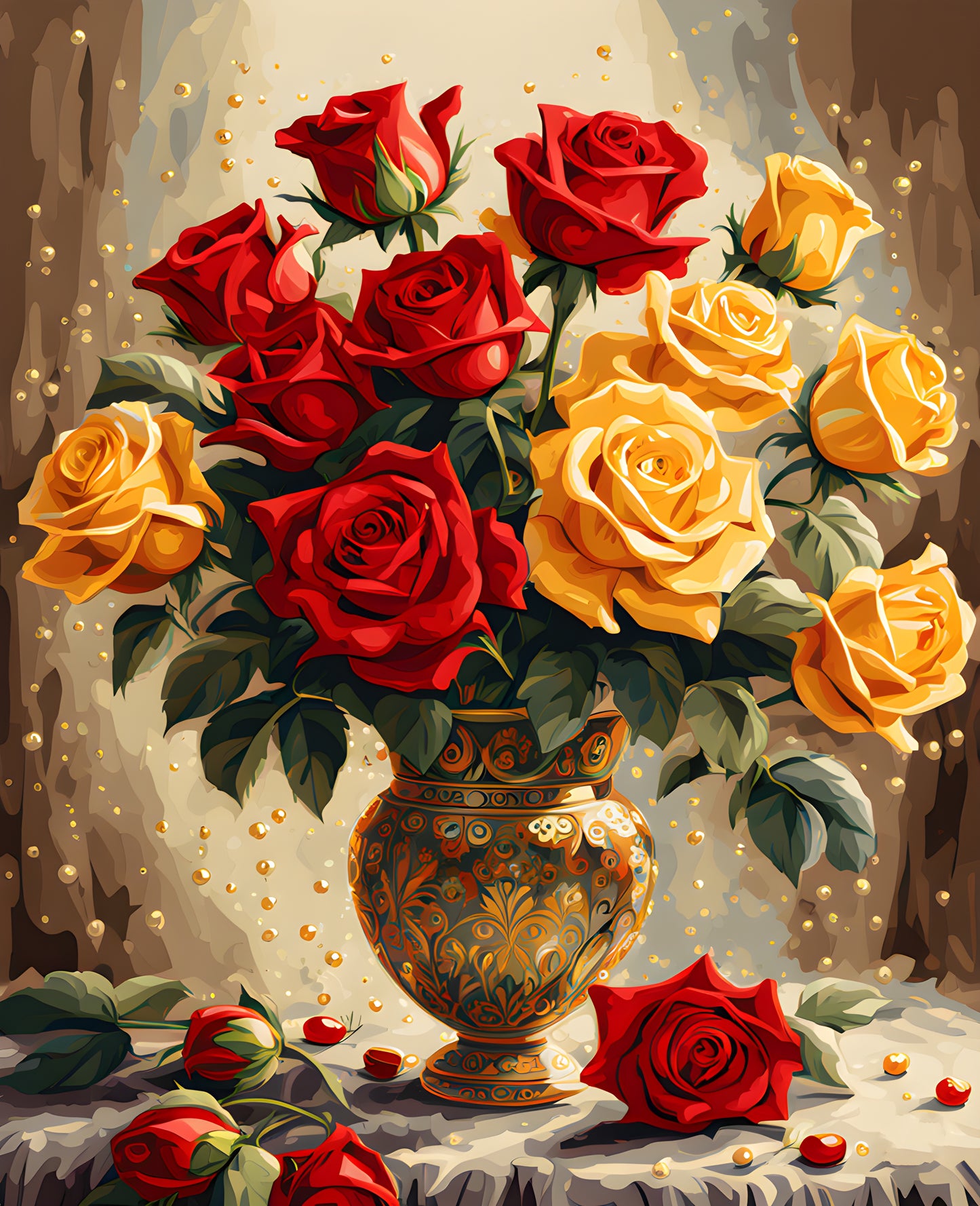 A Bouquet of bright Red and Yellow Roses (1) - Van-Go Paint-By-Number Kit