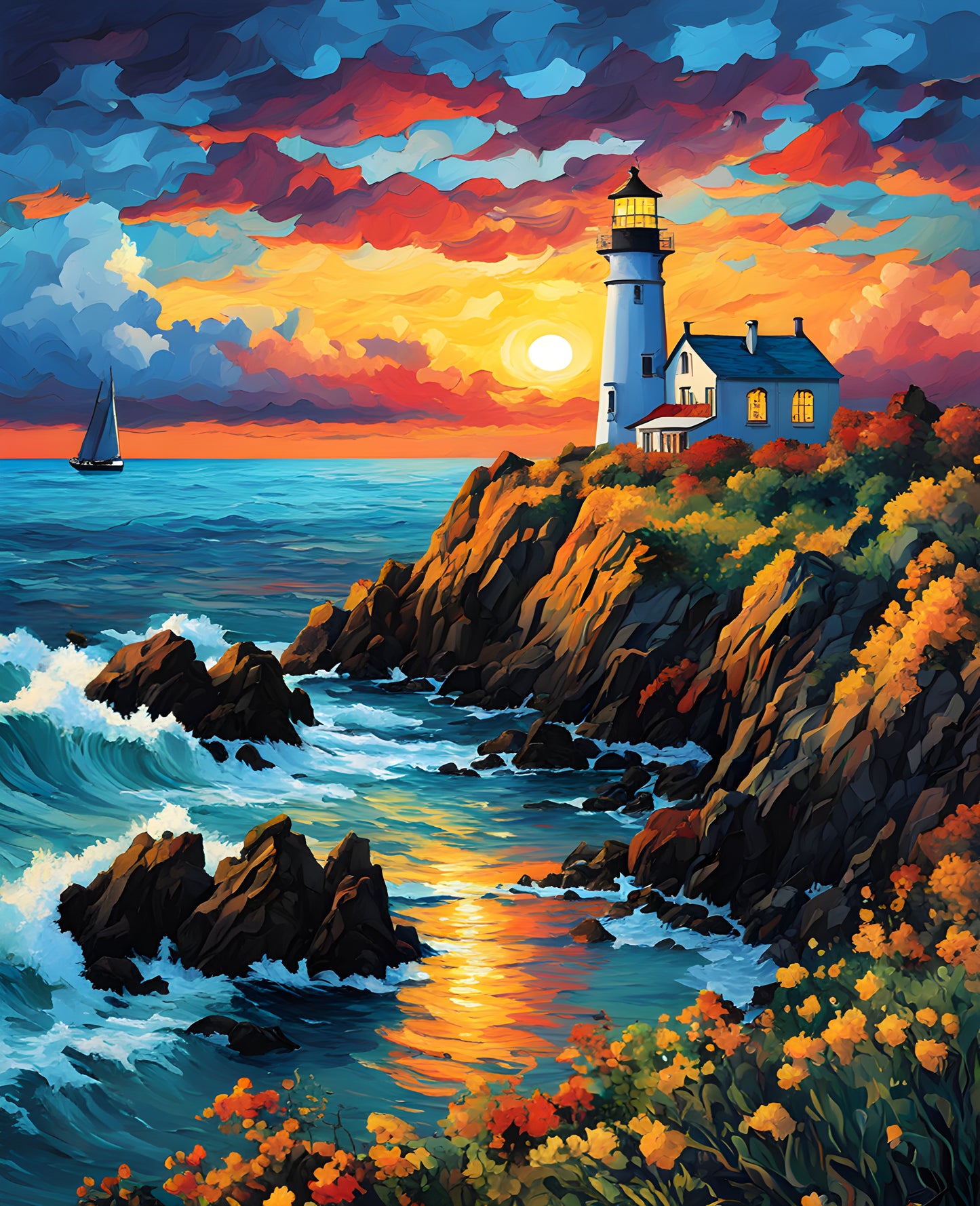 Lighthouse Overlooking the Ocean (3) - Van-Go Paint-By-Number Kit