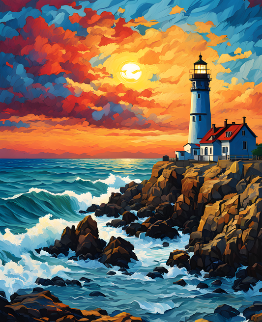Lighthouse Overlooking the Ocean (2) - Van-Go Paint-By-Number Kit