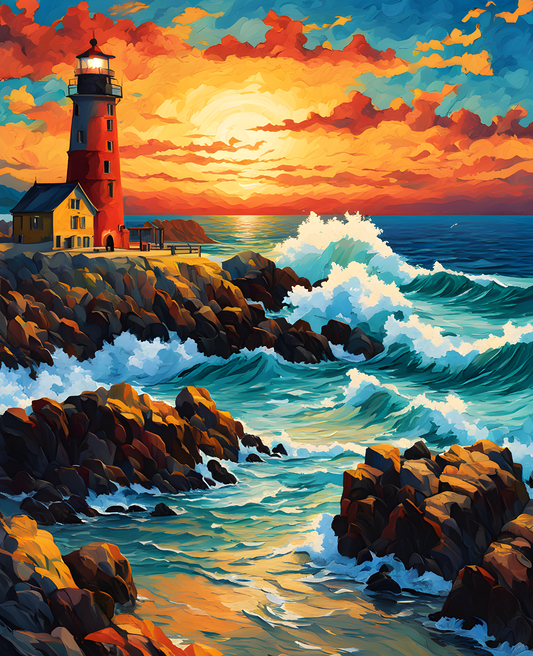 Lighthouse Overlooking the Ocean (1) - Van-Go Paint-By-Number Kit