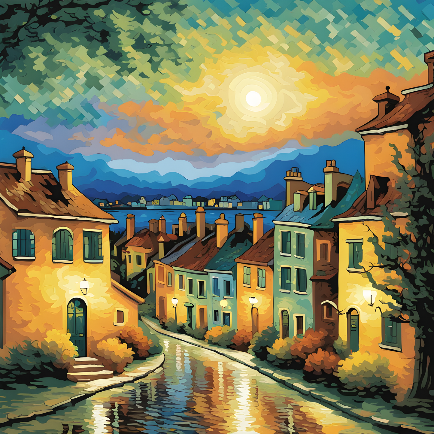 Dream Town at Twilight - Van-Go Paint-By-Number Kit