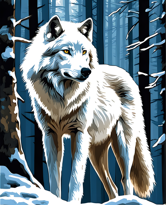 Wolves Collection PD (27) - White Wolf in the Forest - Van-Go Paint-By-Number Kit