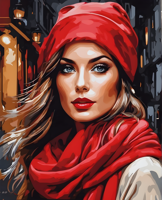 Lady In Red Collection PD (12) - with Red Scarf - Van-Go Paint-By-Number Kit