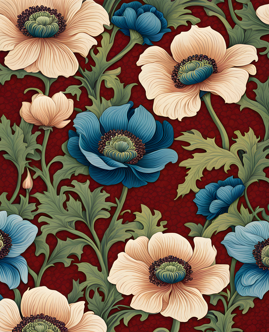 William Morris Style Collection PD (18) - Anemone Fabric Pattern - Van-Go Paint-By-Number Kit