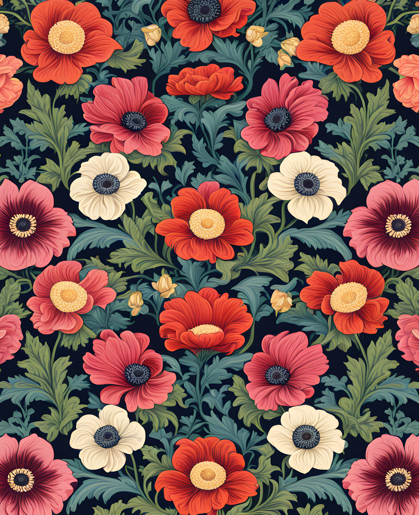 William Morris Style Collection PD (17) - Anemone Fabric Pattern - Van-Go Paint-By-Number Kit