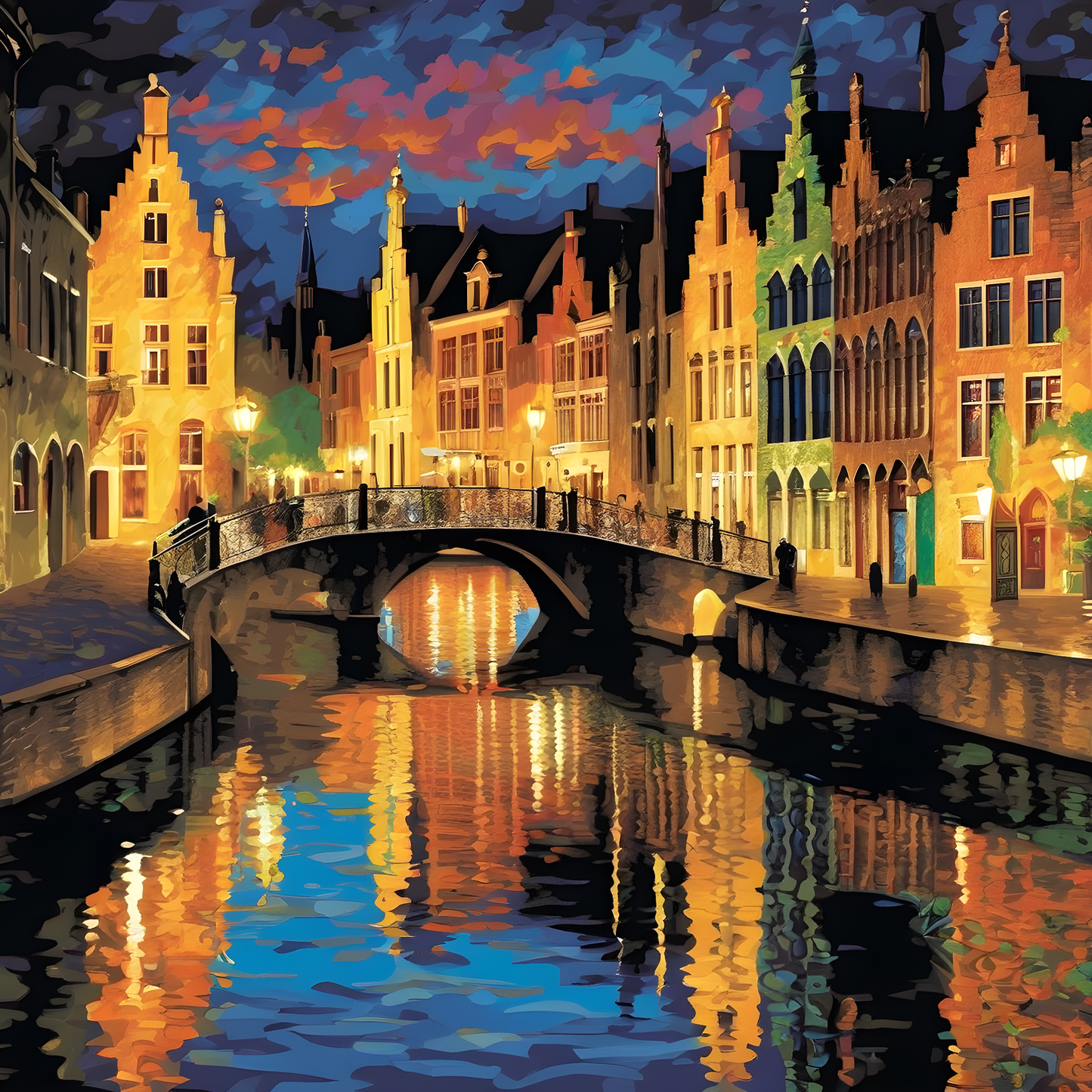 Bruges Canal, Belgium at Night (1) - Van-Go Paint-By-Number Kit