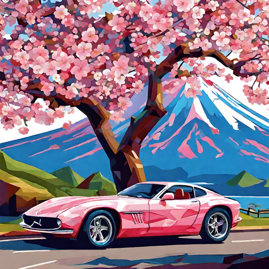 Cherry Blossom Concept Car near Mount Fuji - Van-Go Paint-By-Number Kit