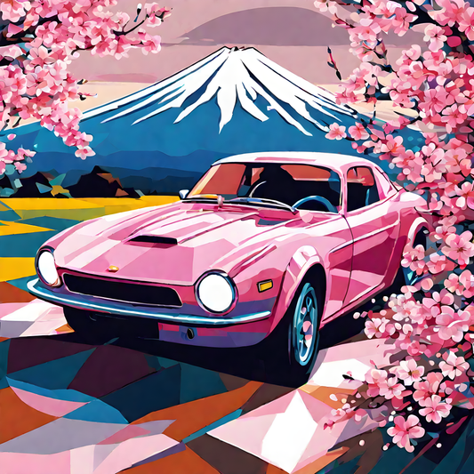 Cherry Blossom Race Car near Mount Fuji (2) - Van-Go Paint-By-Number Kit