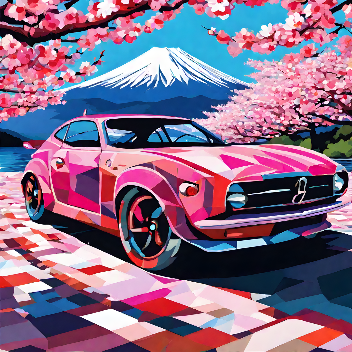 Cherry Blossom Race Car near Mount Fuji - Van-Go Paint-By-Number Kit