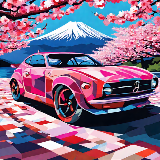 Cherry Blossom Race Car near Mount Fuji - Van-Go Paint-By-Number Kit