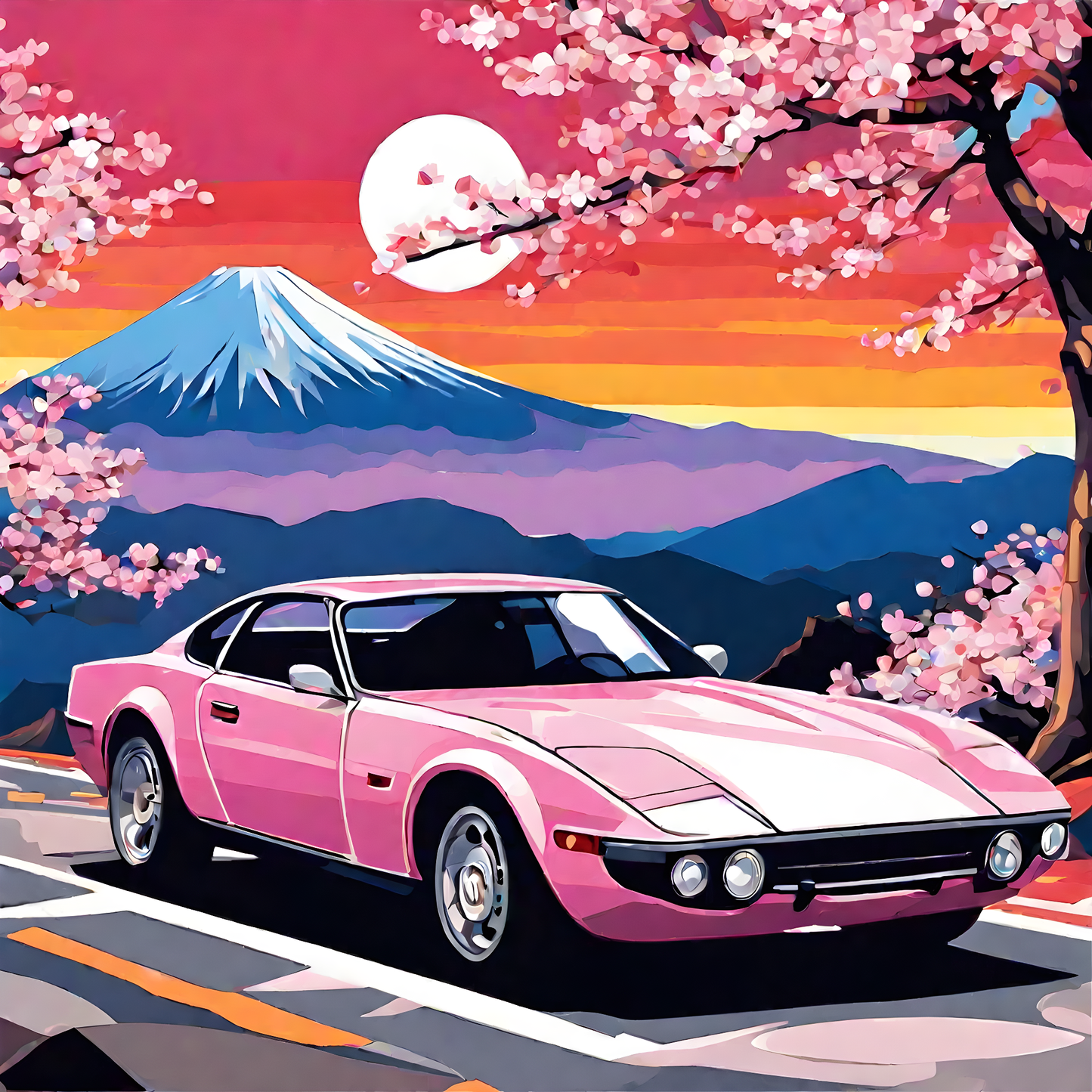 Cherry Blossom Race Car near Mount Fuji (3) - Van-Go Paint-By-Number Kit