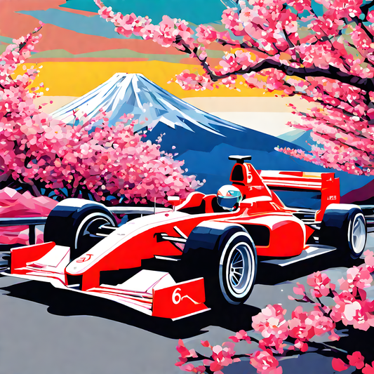 Cherry Blossom Racing Car near Mount Fuji (2) - Van-Go Paint-By-Number Kit