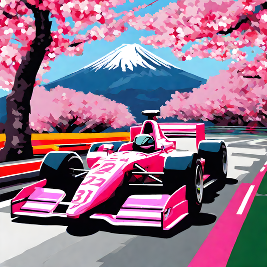 Cherry Blossom Racing Car near Mount Fuji (1) - Van-Go Paint-By-Number Kit
