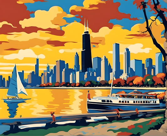 Chicago Vintage Travel Poster PD - Van-Go Paint-By-Number Kit