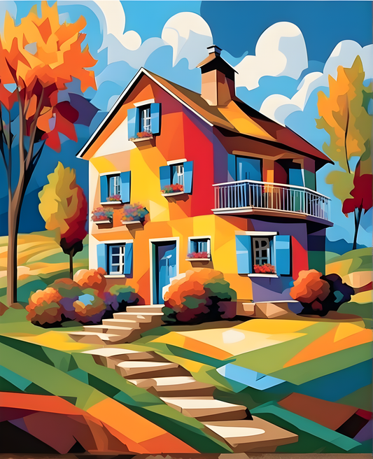 Colorful Rural House (PD) - Van-Go Paint-By-Number Kit