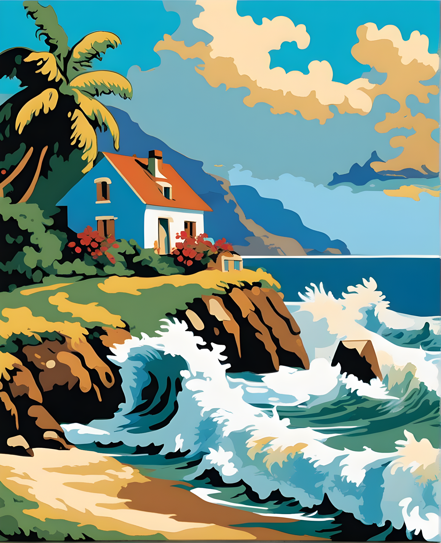 Crashing Waves onto a Seaside House (1) - Van-Go Paint-By-Number Kit