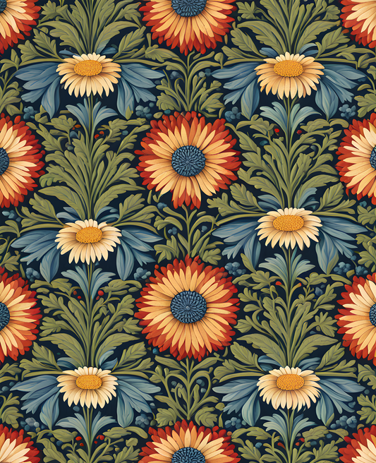 William Morris Style Collection PD (59) - Daisy Fabric Pattern - Van-Go Paint-By-Number Kit