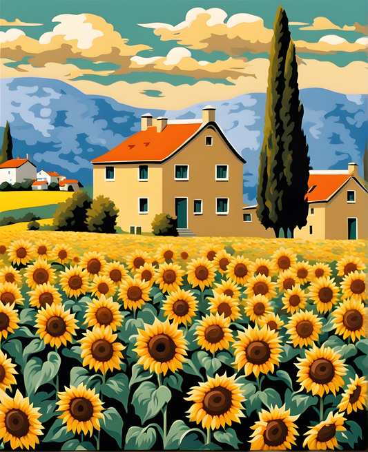 European Village Sunflower Field (3) - Van-Go Paint-By-Number Kit
