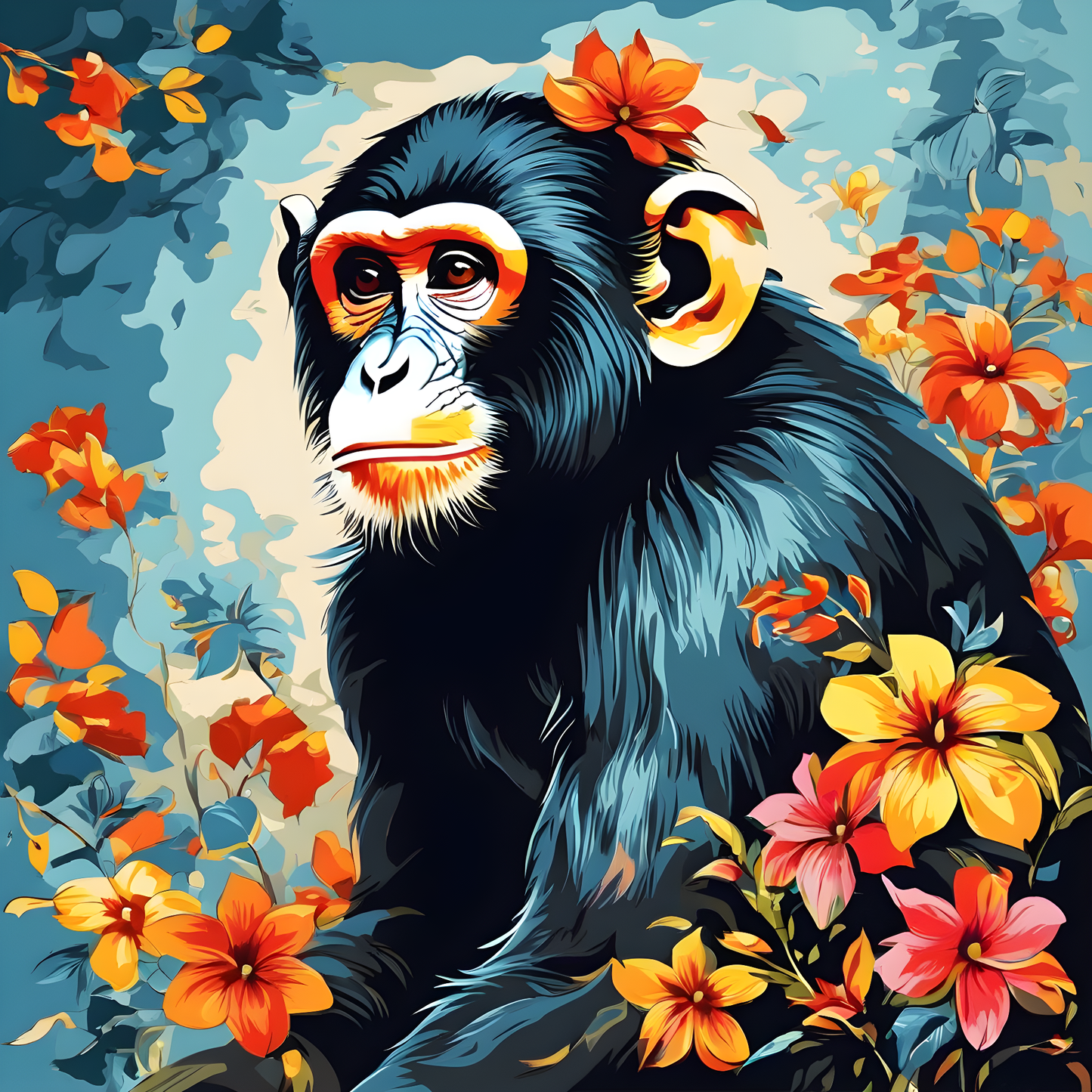 Floral Monkey PD (4) - Van-Go Paint-By-Number Kit