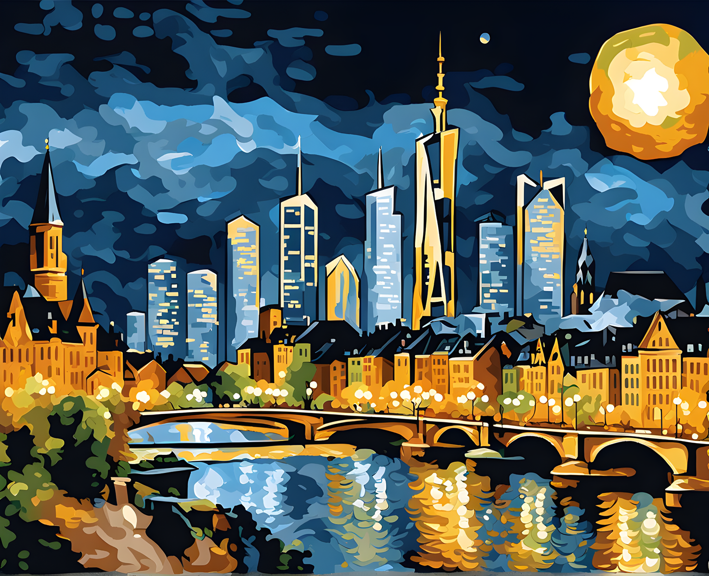 Frankfurt Skyline at Night (3) - Van-Go Paint-By-Number Kit