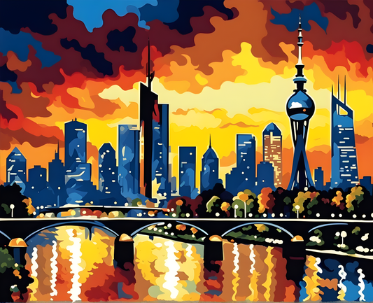 Frankfurt Skyline at Night (4) - Van-Go Paint-By-Number Kit