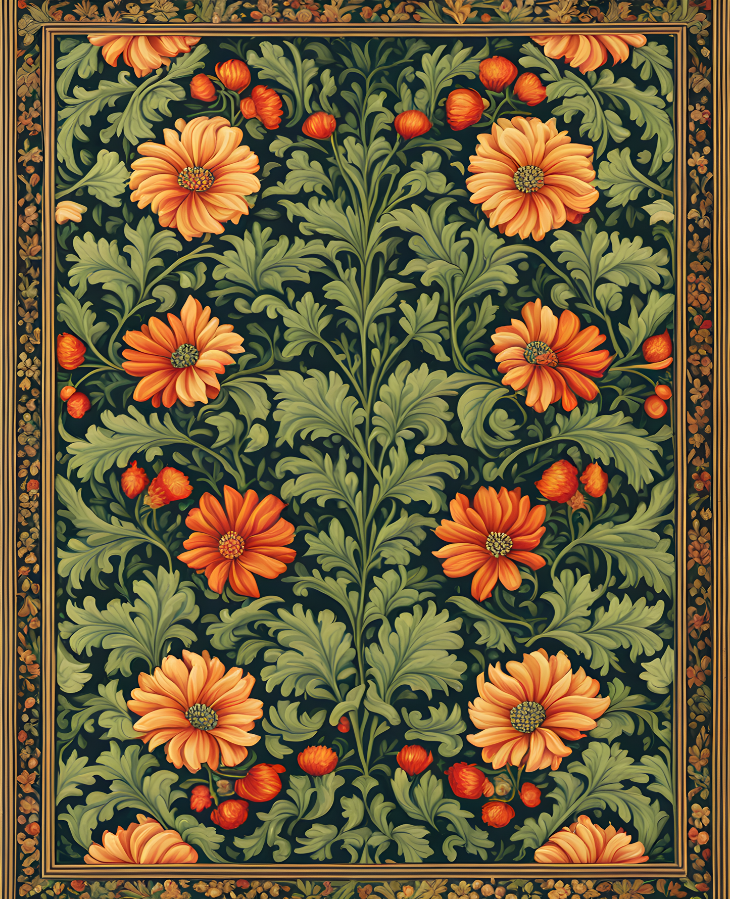 William Morris Style Collection PD (89) -  Greenery Tapestry Fabric Pattern - Van-Go Paint-By-Number Kit