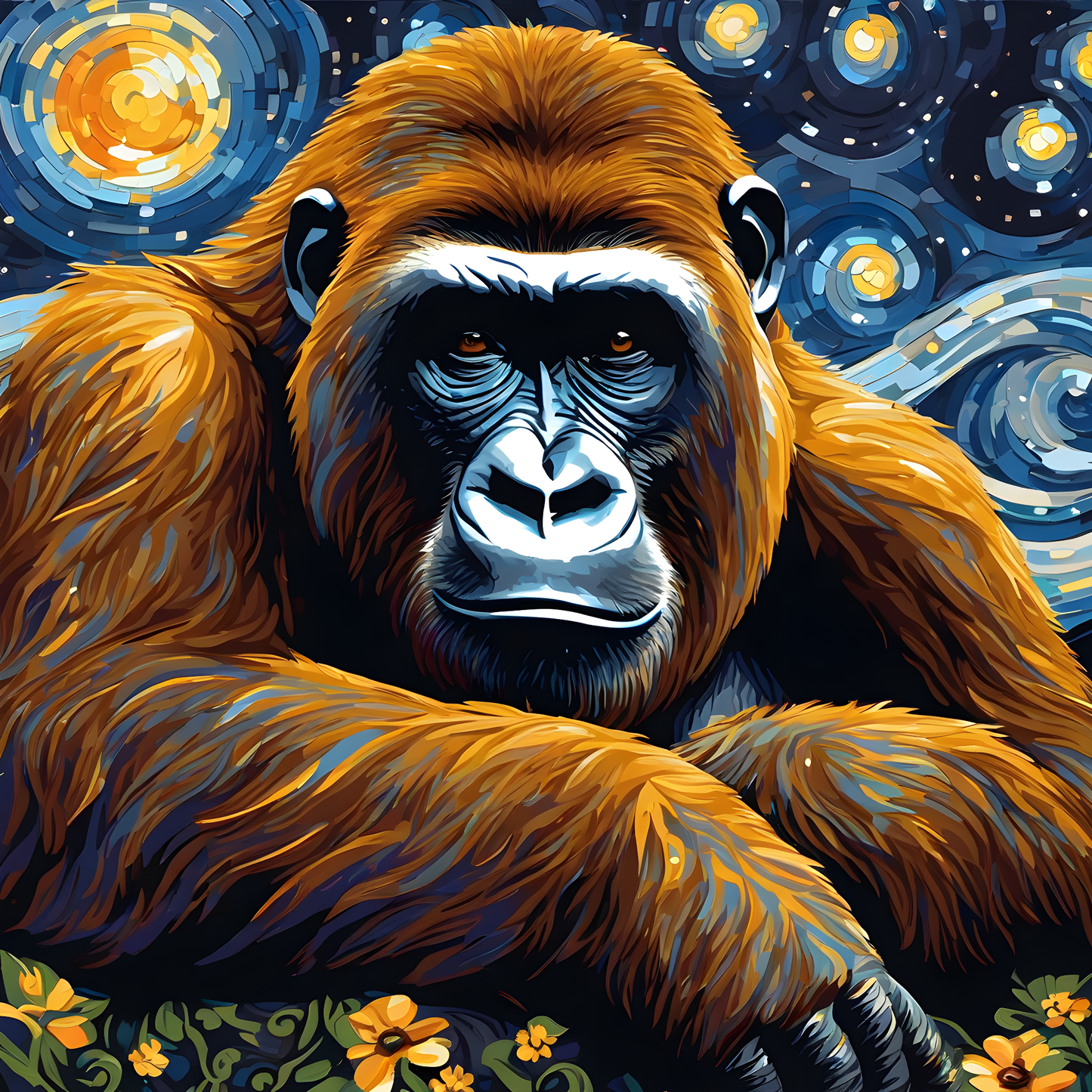Grumpy Gorilla Starry Night PD (8) - Van-Go Paint-By-Number Kit