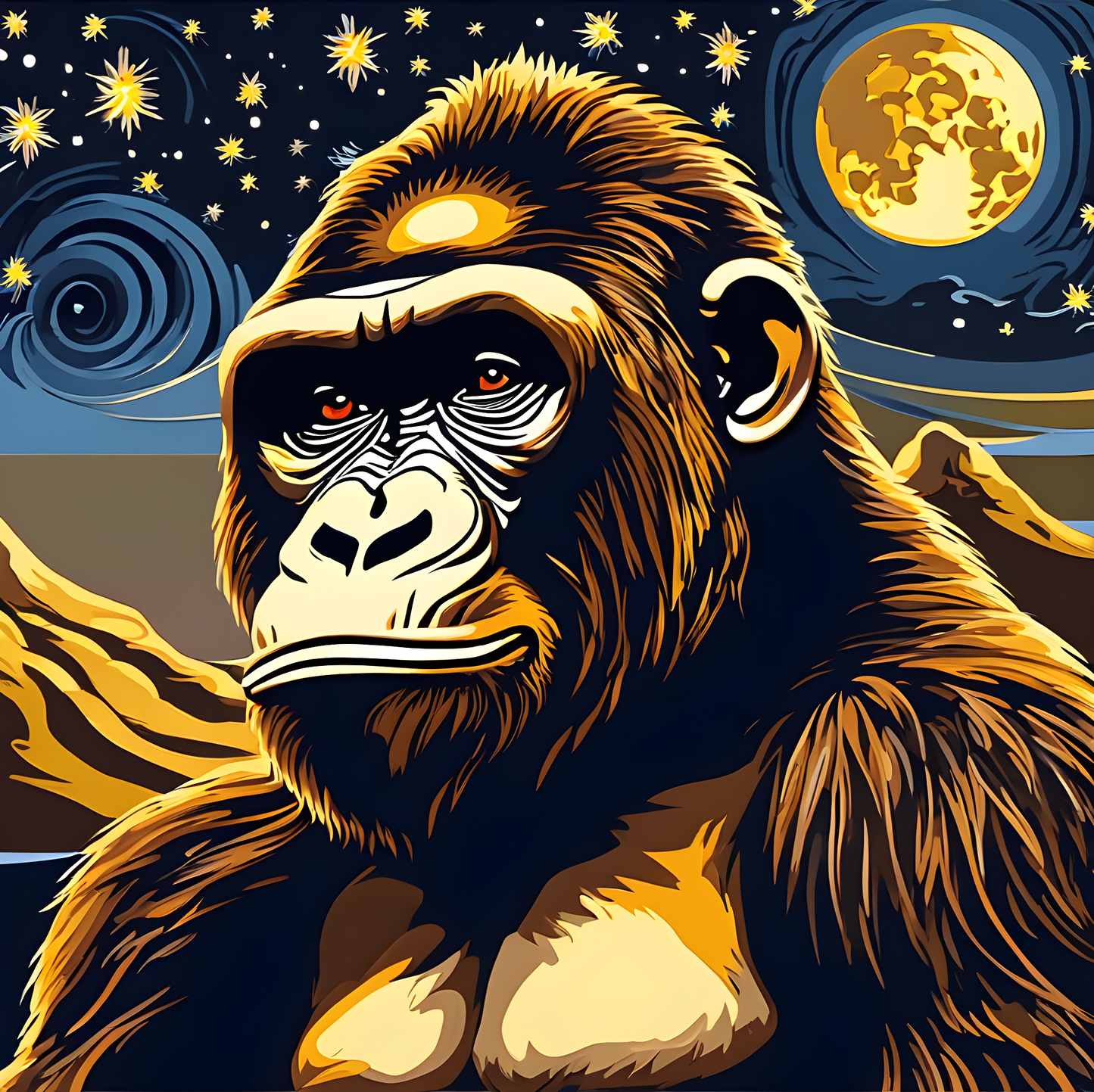 Grumpy Gorilla Starry Night PD (2) - Van-Go Paint-By-Number Kit