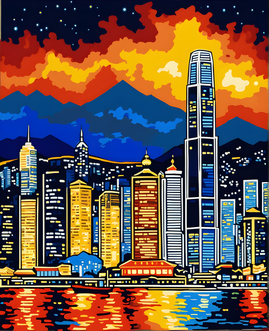 Hong Kong Skyline at Night (2) - Van-Go Paint-By-Number Kit