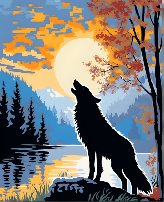 Wolves Collection PD - (18) - Howling wolf in Fool Moon - Van-Go Paint-By-Number Kit