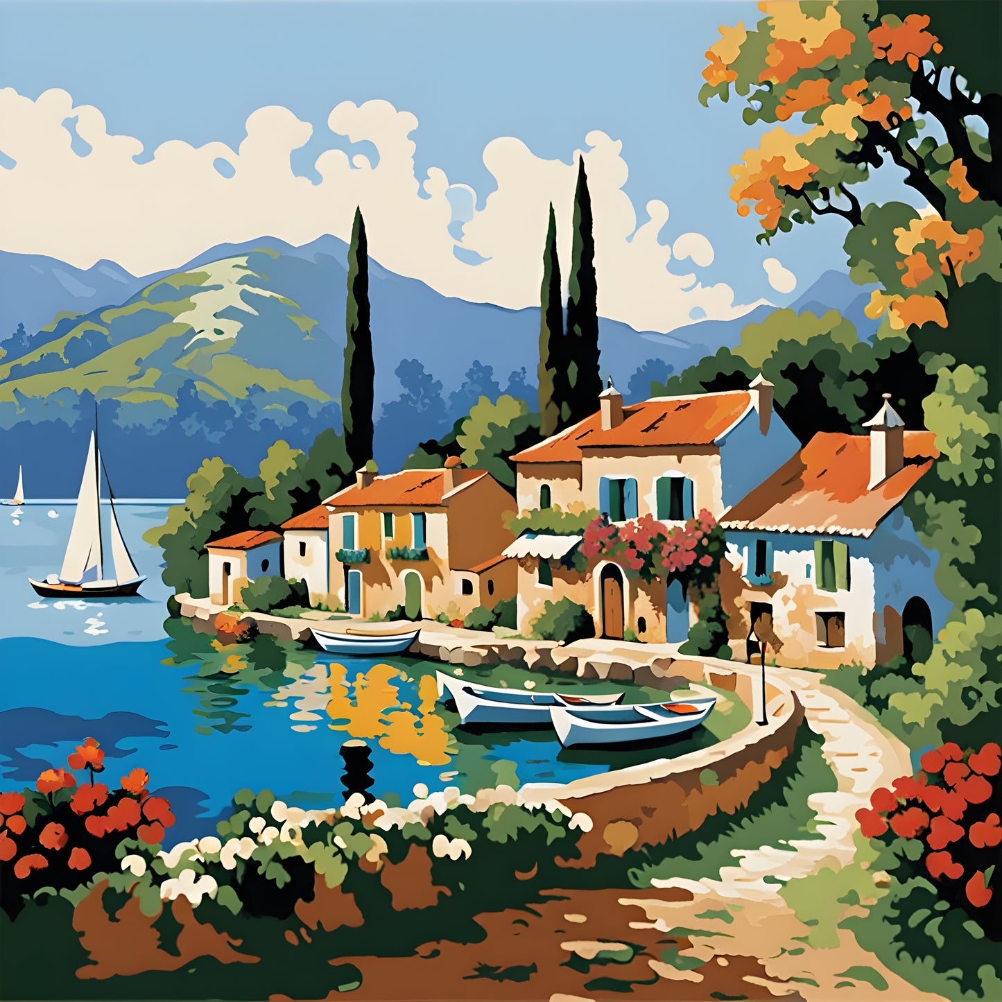 Lakeside Mediterranean Village - Van-Go Paint-By-Number Kit