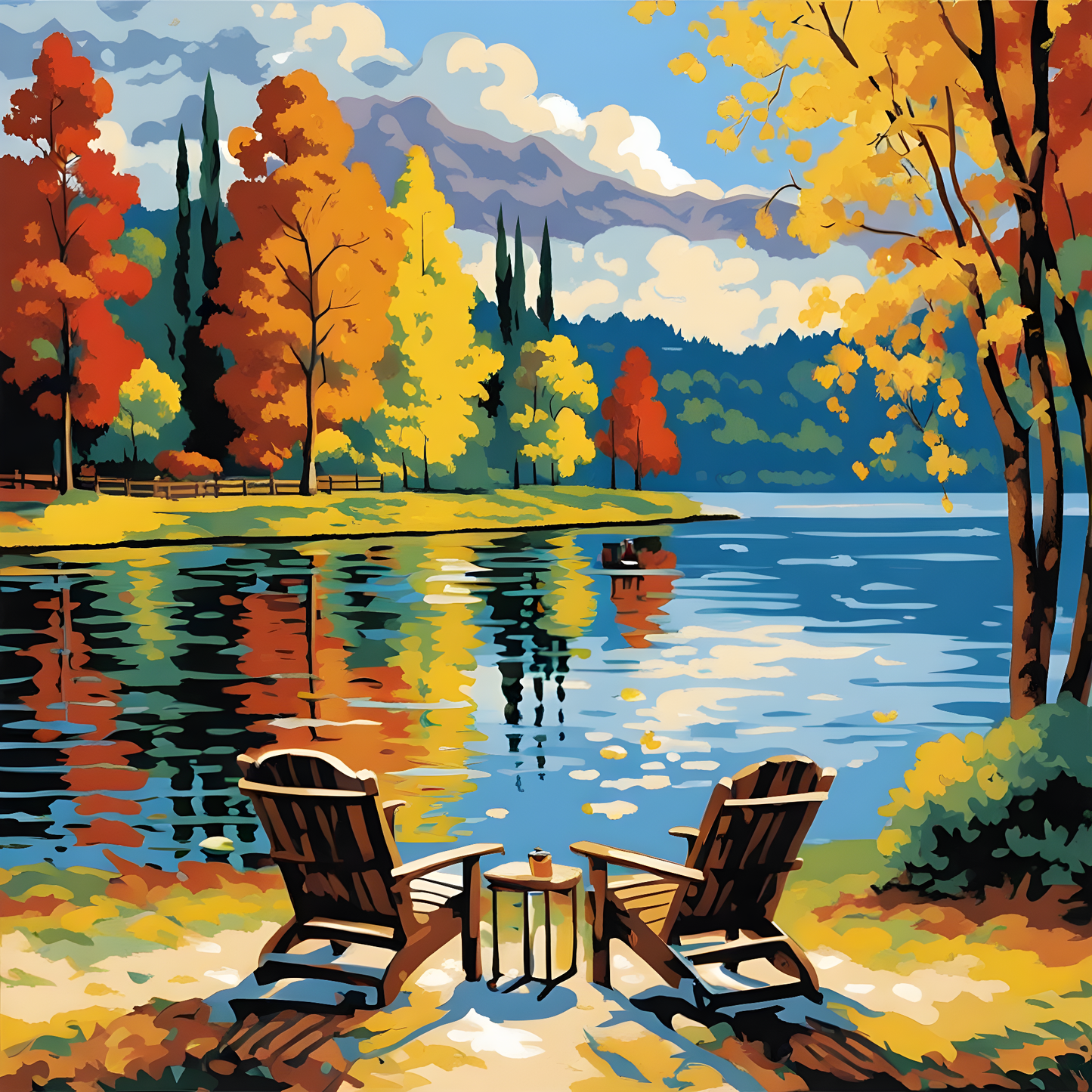 Lakeside Seating Chairs Landscape - Van-Go Paint-By-Number Kit
